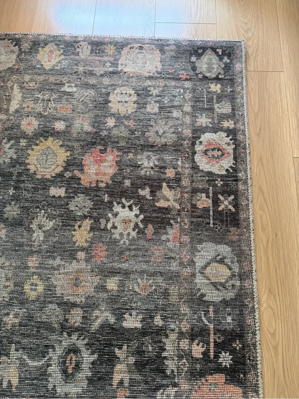 4x 6 Vintage-Style Charcoal Area Rug with Muted Floral Medallions